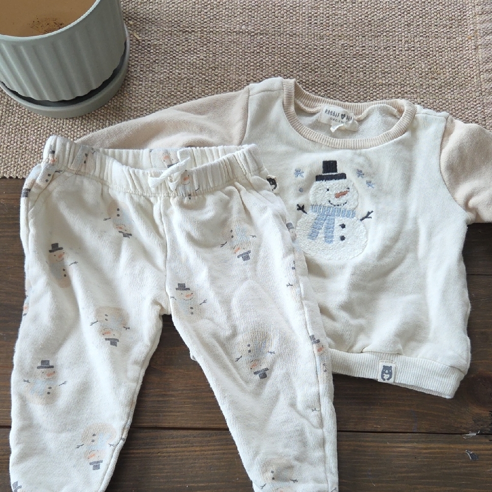 Kids Cream Snowman Matching Set